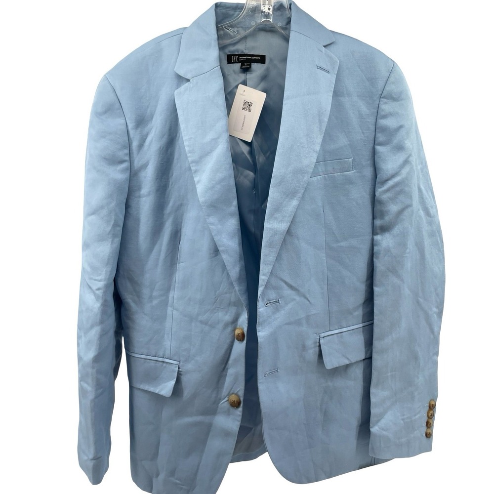 INC Men's Blazer Slim Fit Stillwater Blue Linen Blend Small